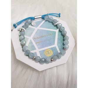 Gorjana Power Gemstone Geo AQUAMARINE TRUTH BLUE Gold Bracelet ADJUSTABLE